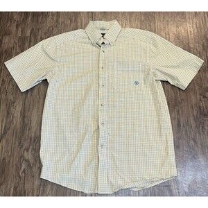 Ariat Pro Series Button Shirt Mens Small Yellow Plaid Regular Fit Vented Casual